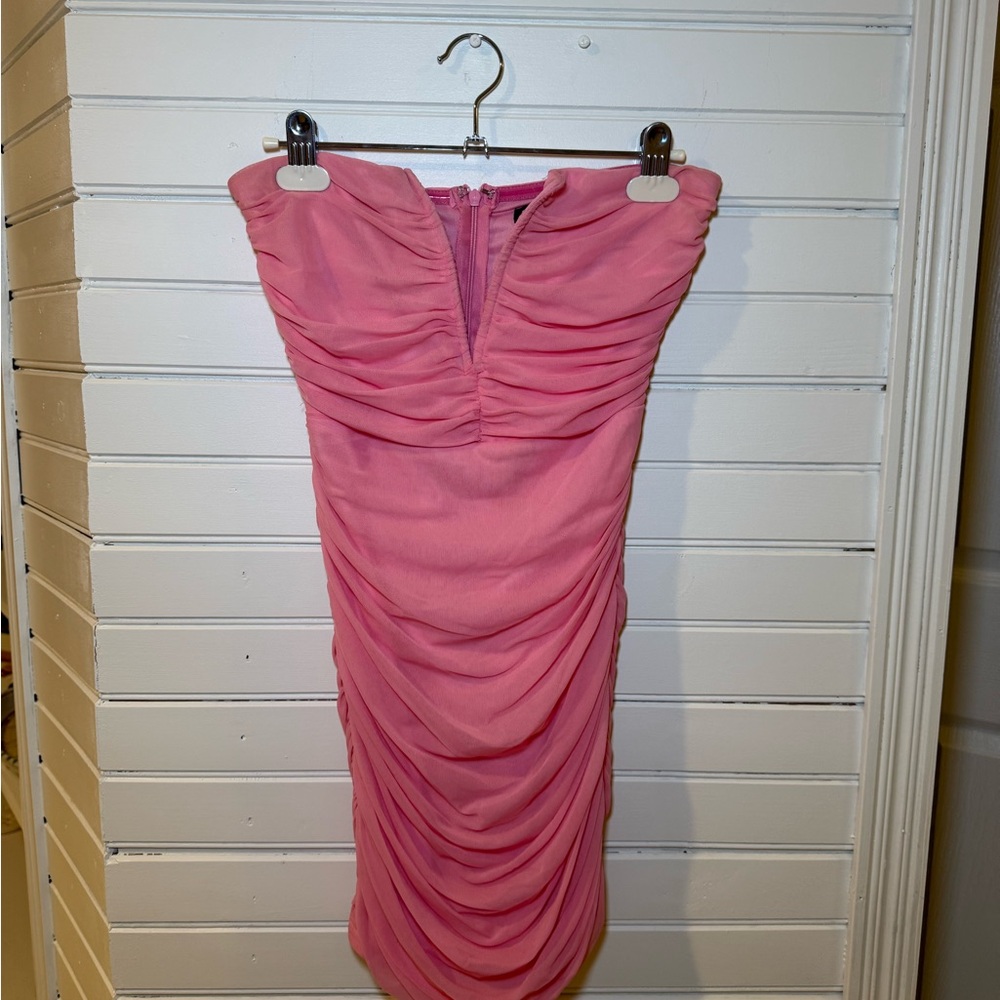Blue Blush Strapless Pink Ruched Dress